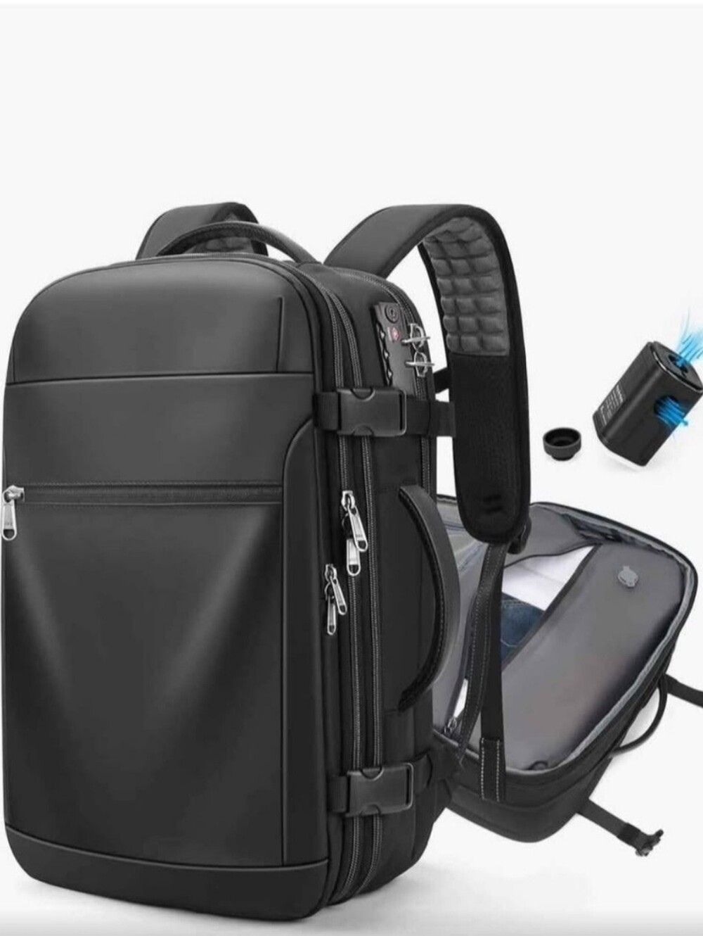 POSO Vacuum Backpack Travel Bag Black Seal Compression 60L Expandable TSA Lock